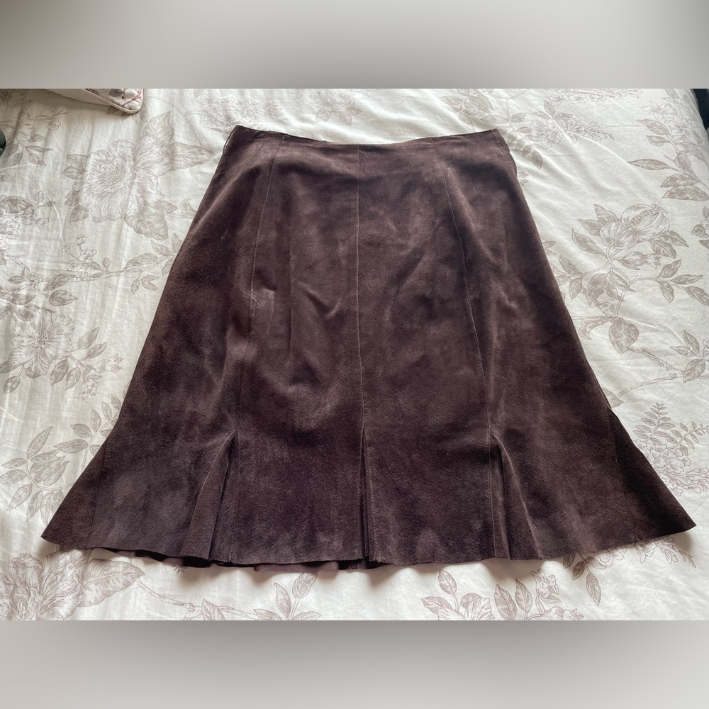 VTG Suede Leather Chocolate Brown Mini Skirt 14 Western Festival Forest Fairy